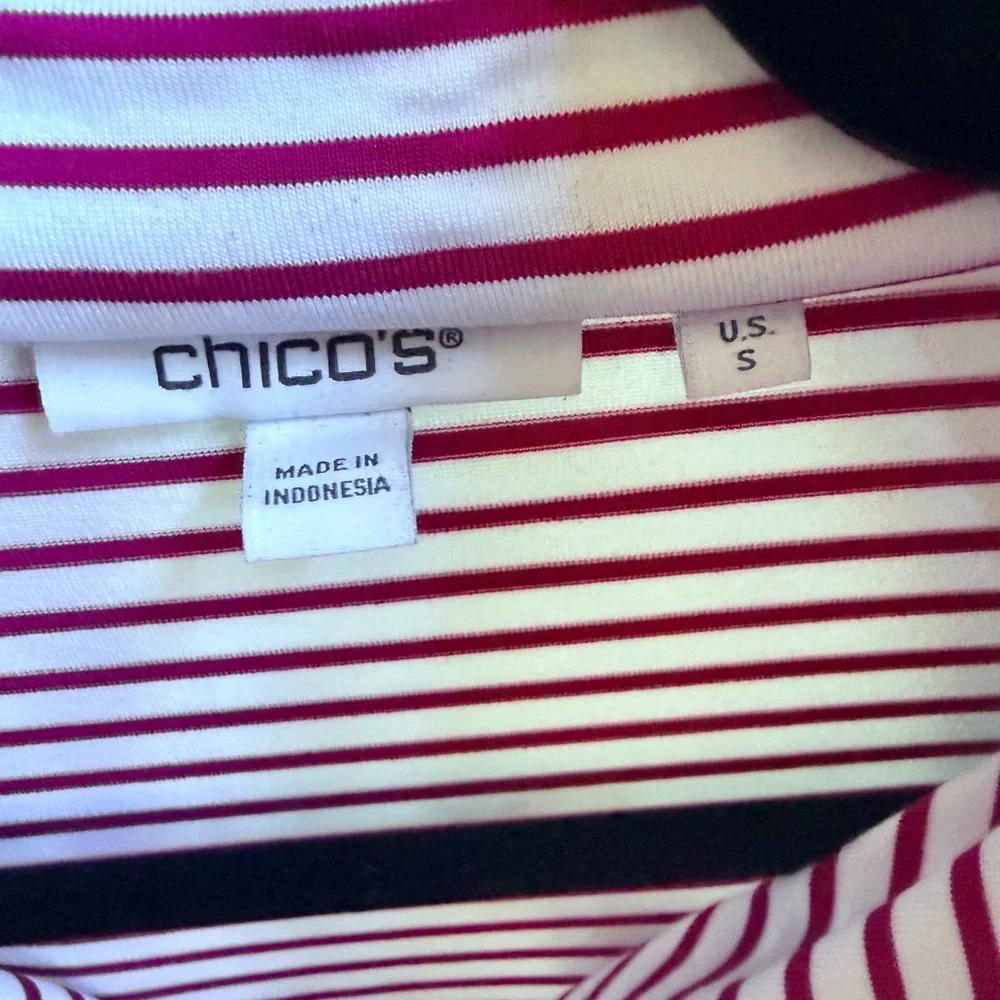 Chico’s Zenery Stretch material 3/4 zip long sleeve top. Size 0 EUC pink /White - Picture 6 of 11